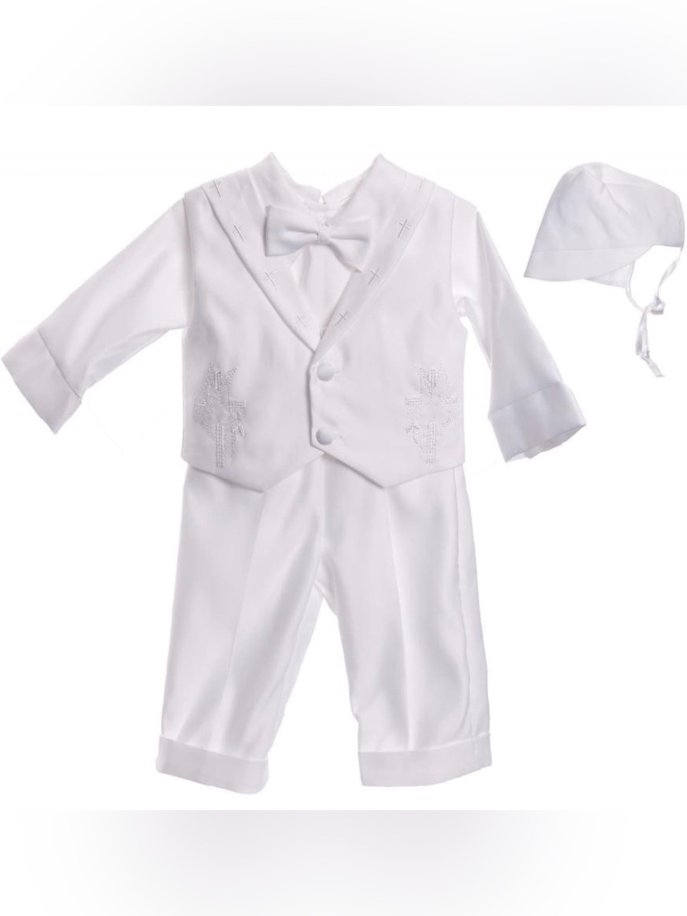 A&J DESIGN White 4 piece Baby Boy Baptism Christening Outfit Embroidered 1-1/2Y